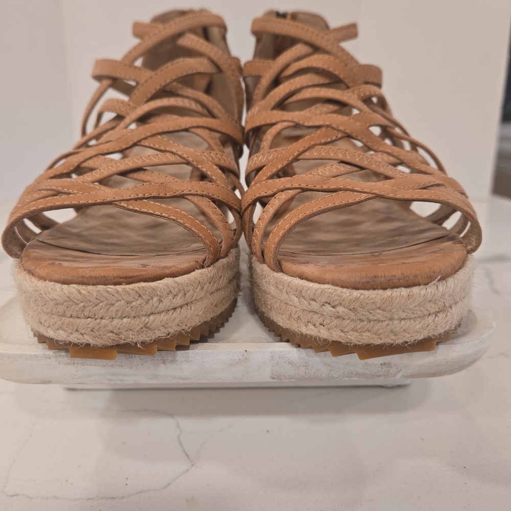 Eileen Fisher Tan Suede Criss Cross Strap Wedge Chunky Espadrilles Sandals 9.5 - Picture 2 of 8